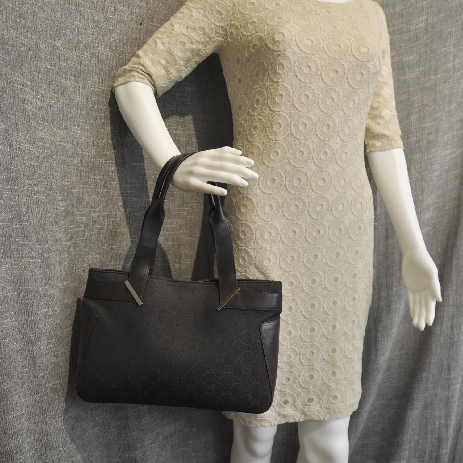Gucci Denim Monogram Tote Dark Brown 2 of 11