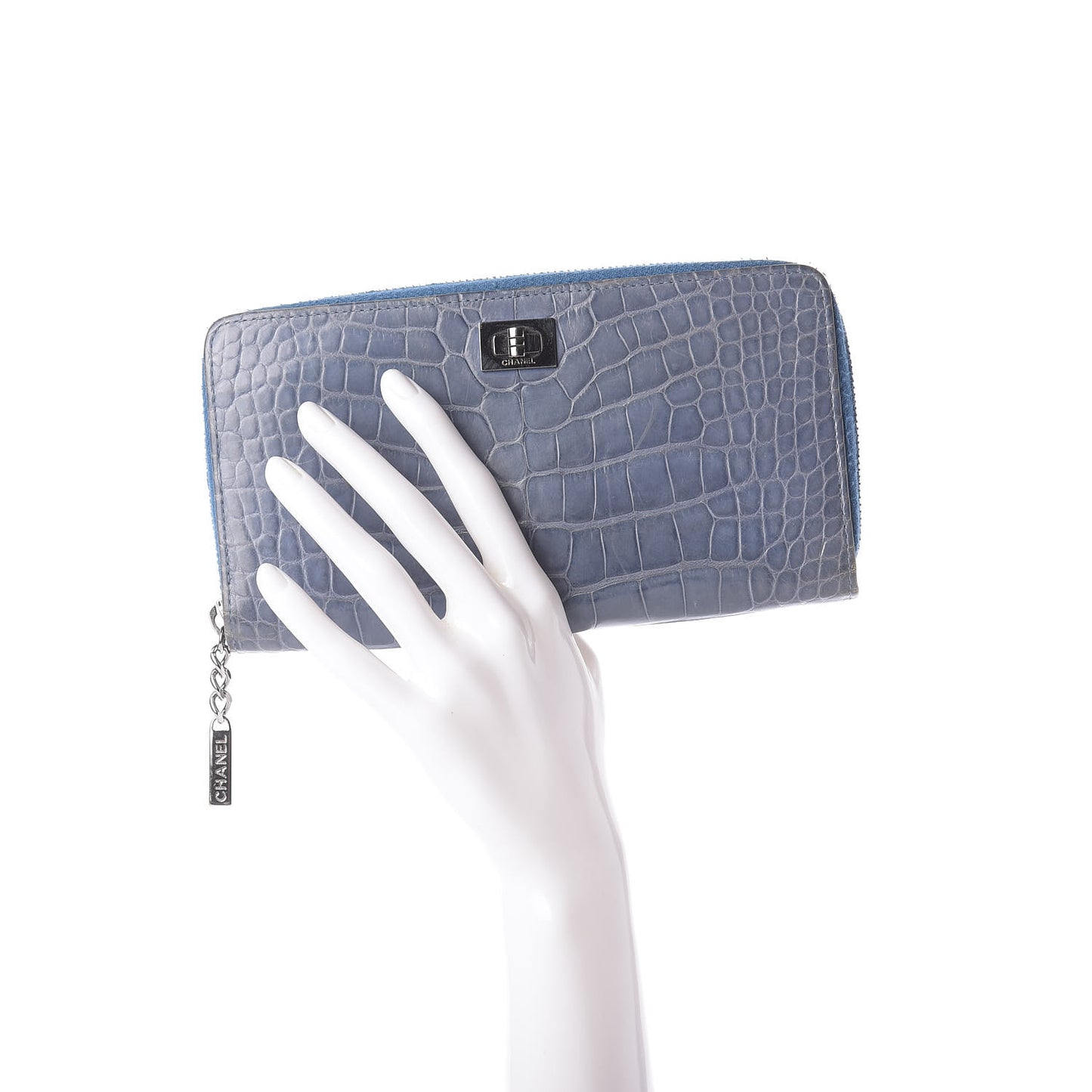 Matte Alligator Reissue Large Gusset Zip Around Wallet Blue