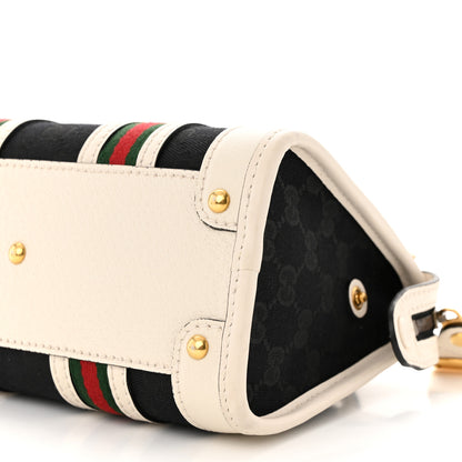 Gucci Monogram Textured Dollar Calfskin Web Mini Bauletto Duffle Top Handle Bag Black Mystic White 10 of 11