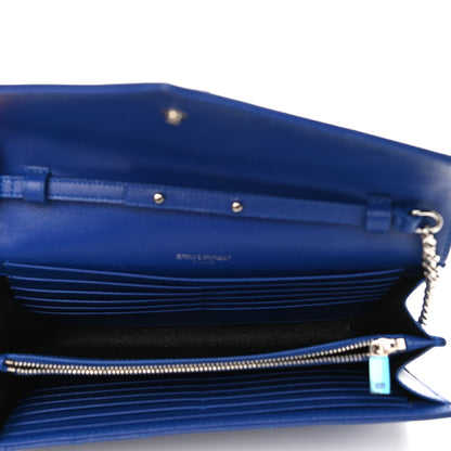 Saint Laurent Grain De Poudre Matelasse Chevron Monogram Chain Wallet Blue Majorelle 5 of 9