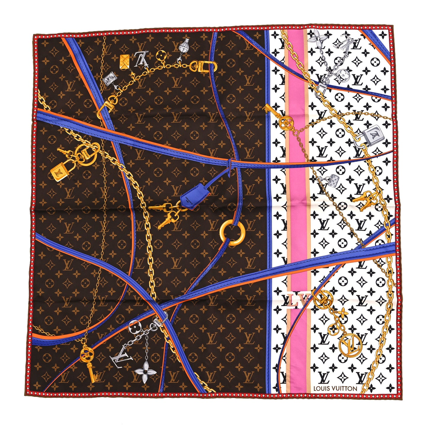 Silk Strap And Trunk Square 70 Scarf Brown