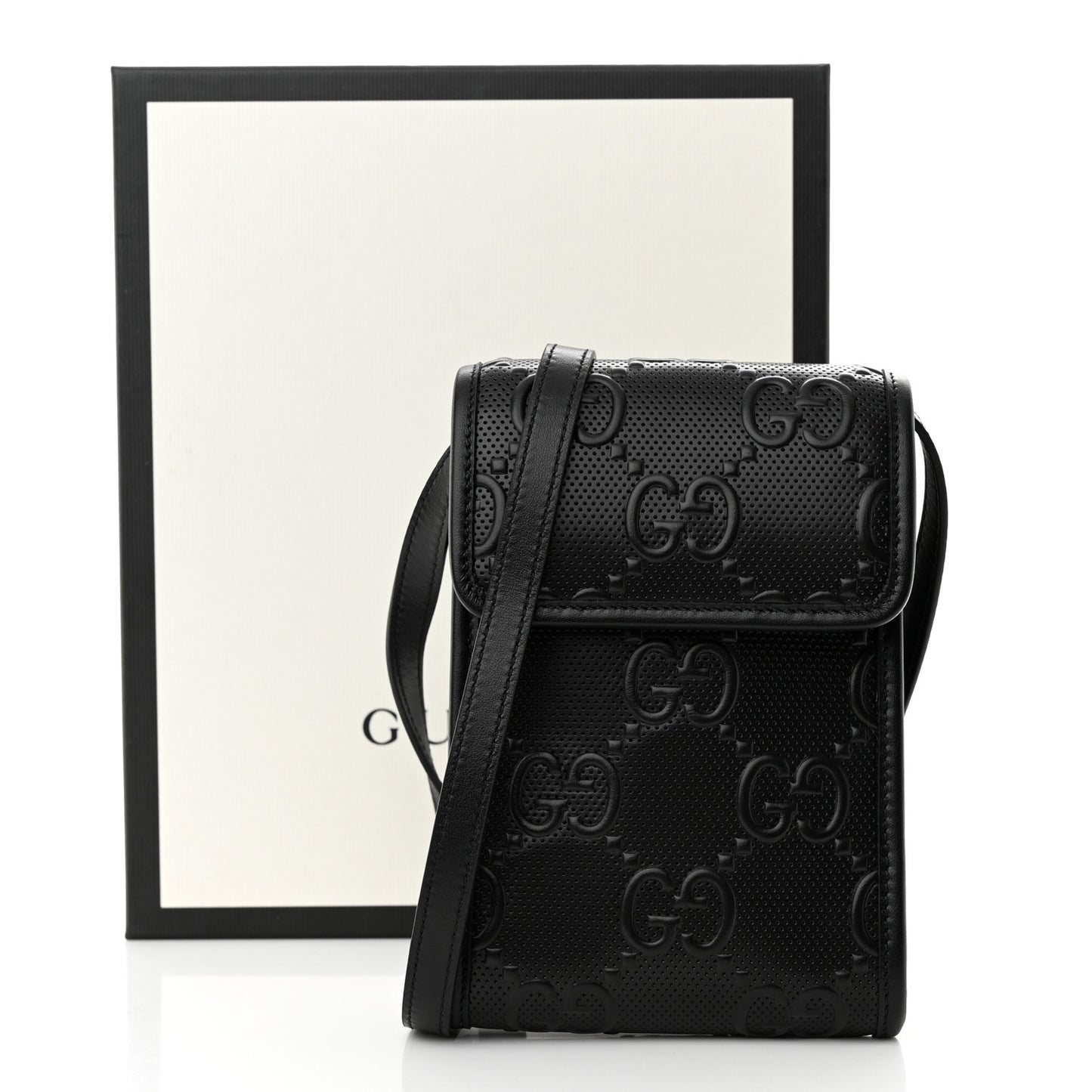 Calfskin GG Tennis Embossed Mini Crossbody Bag Black