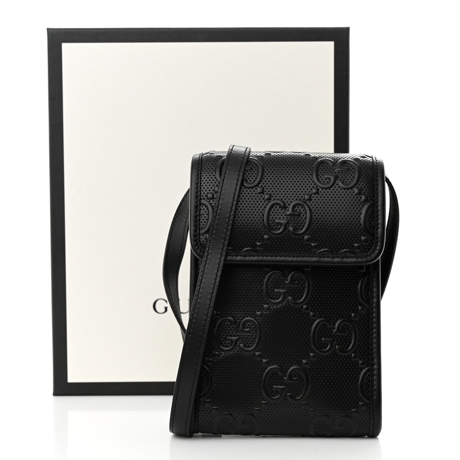 Gucci Calfskin GG Tennis Embossed Mini Crossbody Bag Black 9 of 9