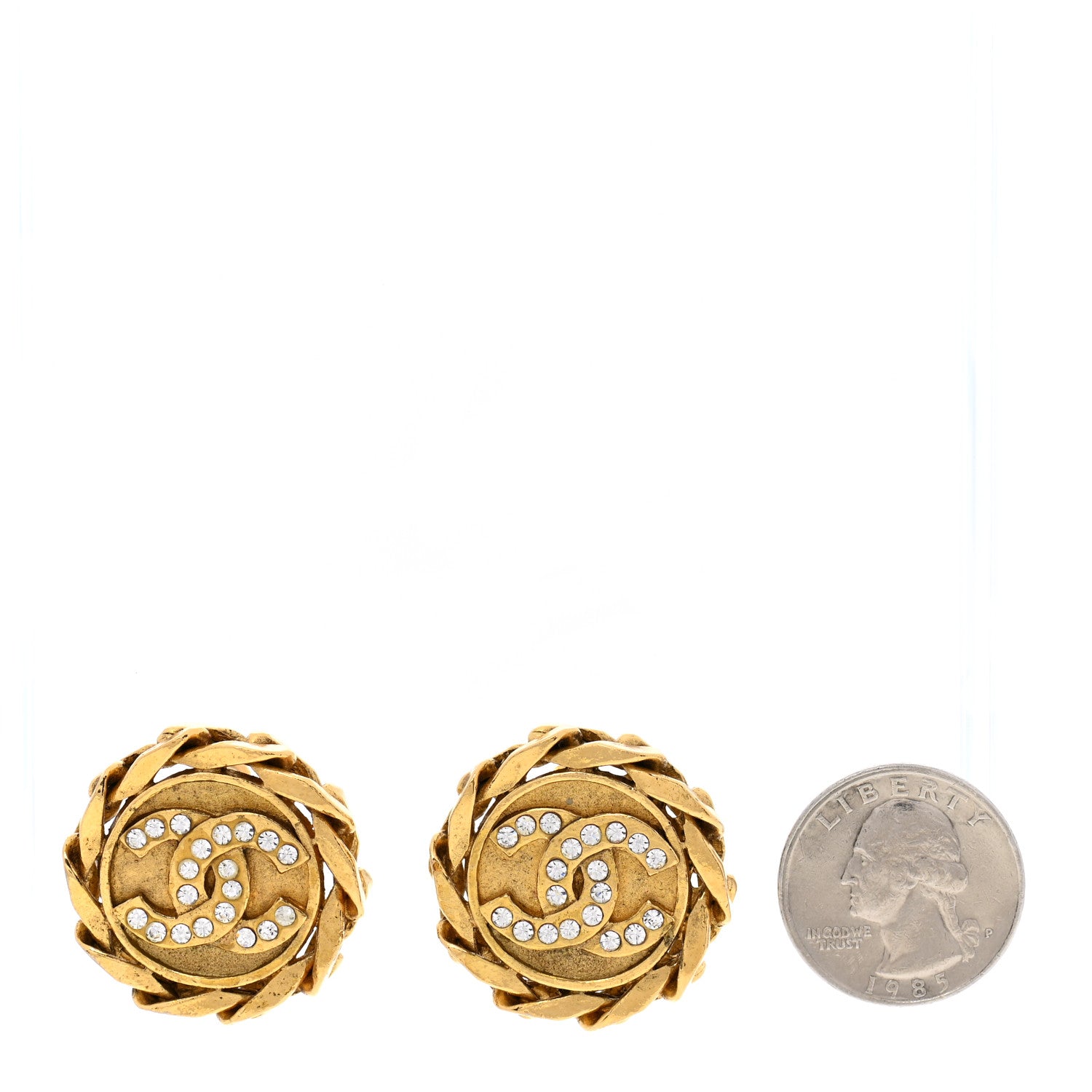 Chanel Crystal CC Round Clip On Earrings Gold 2 of 4