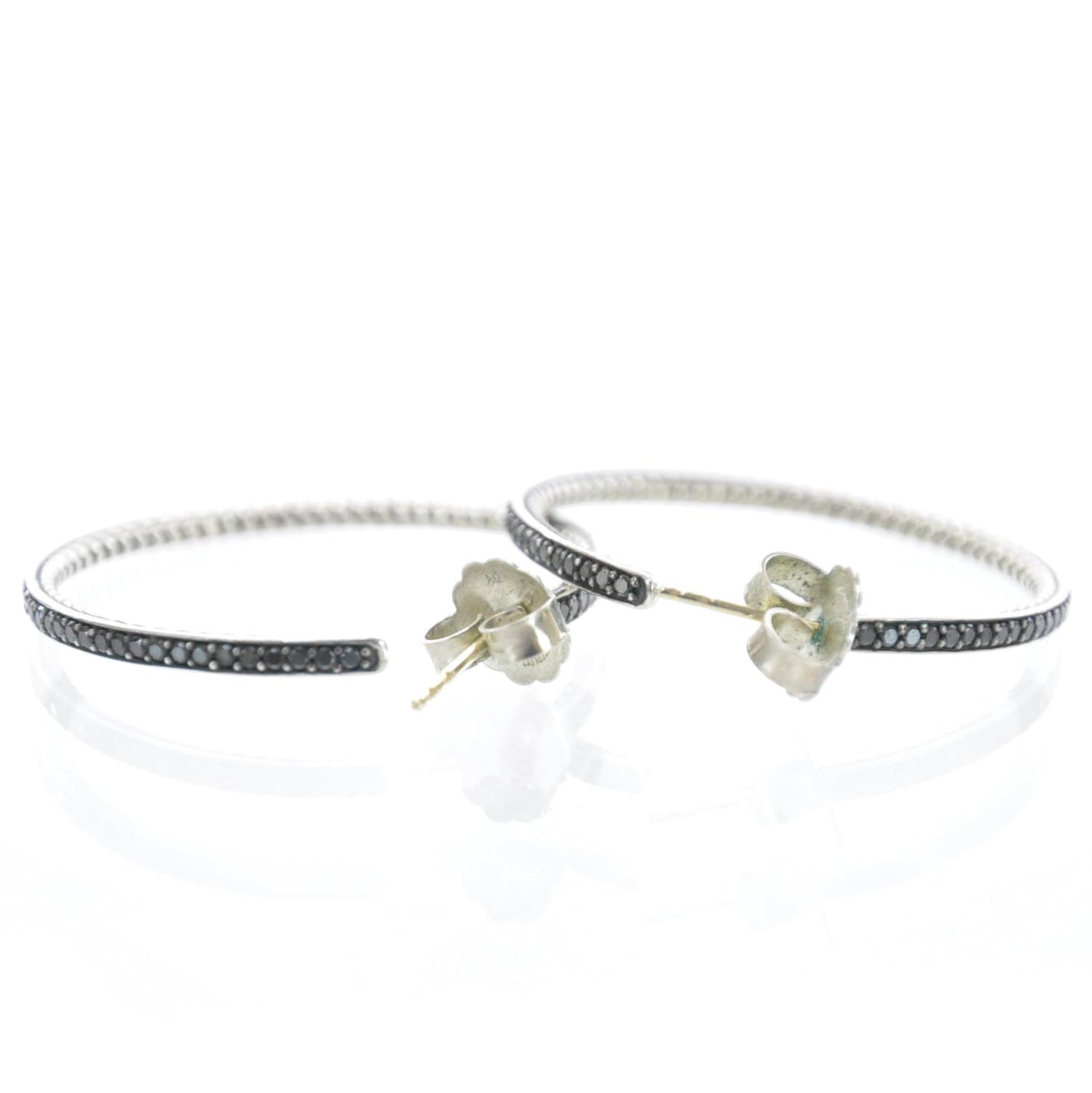 Sterling Silver Black Diamond Graphite Ice Hoop Earrings