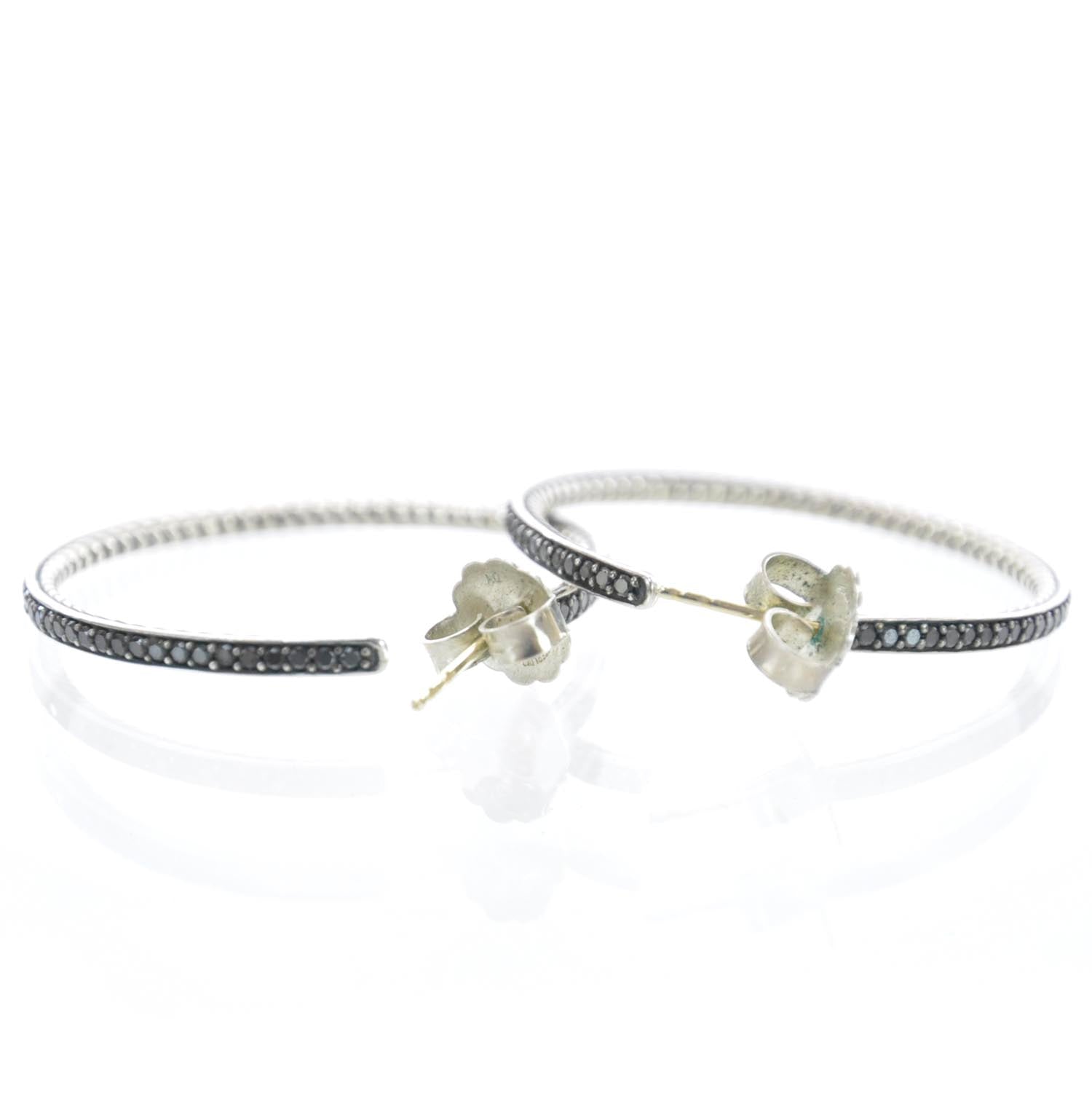 David Yurman Sterling Silver Black Diamond Graphite Ice Hoop Earrings 2 of 3