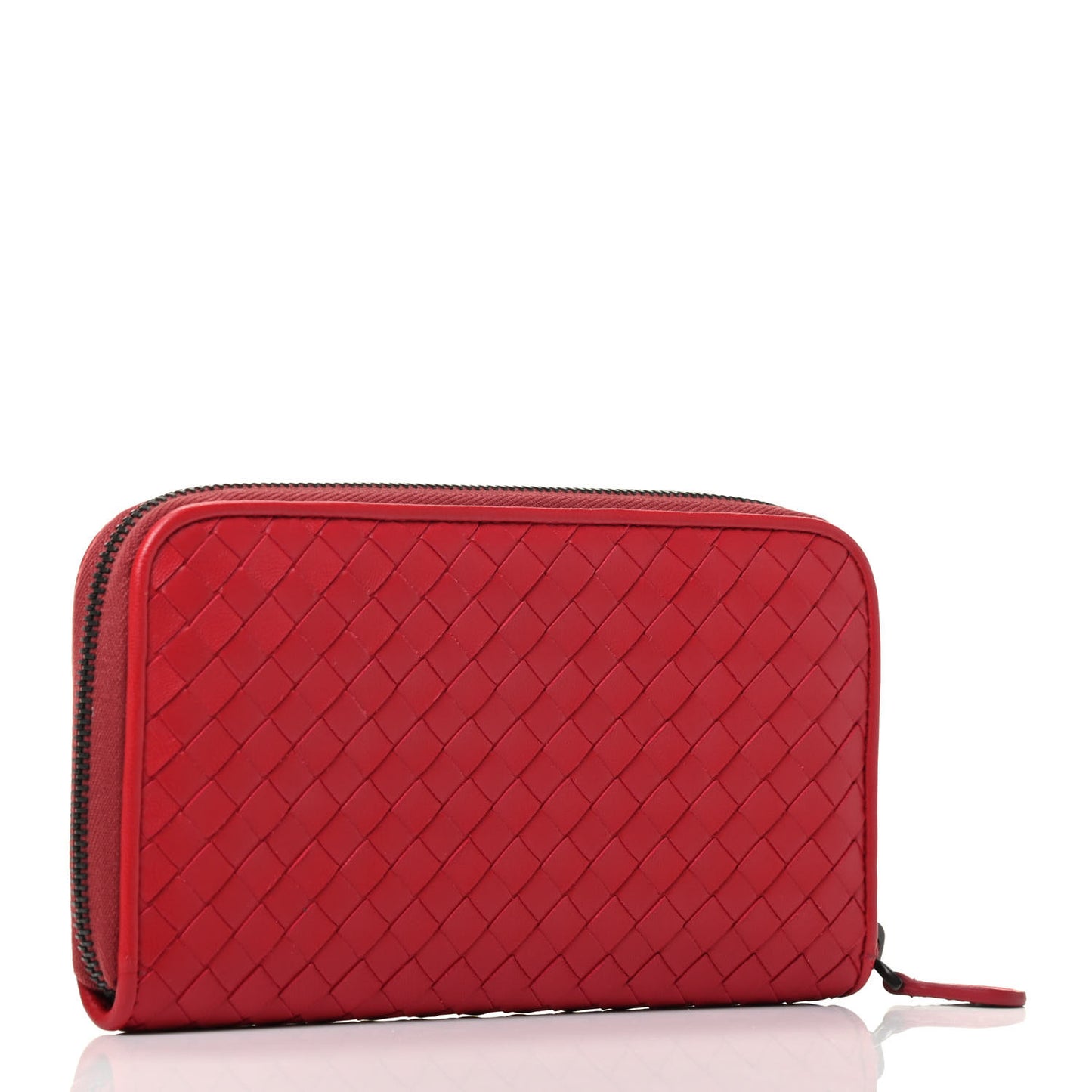 Nappa Intrecciato Zip Around Wallet China Red