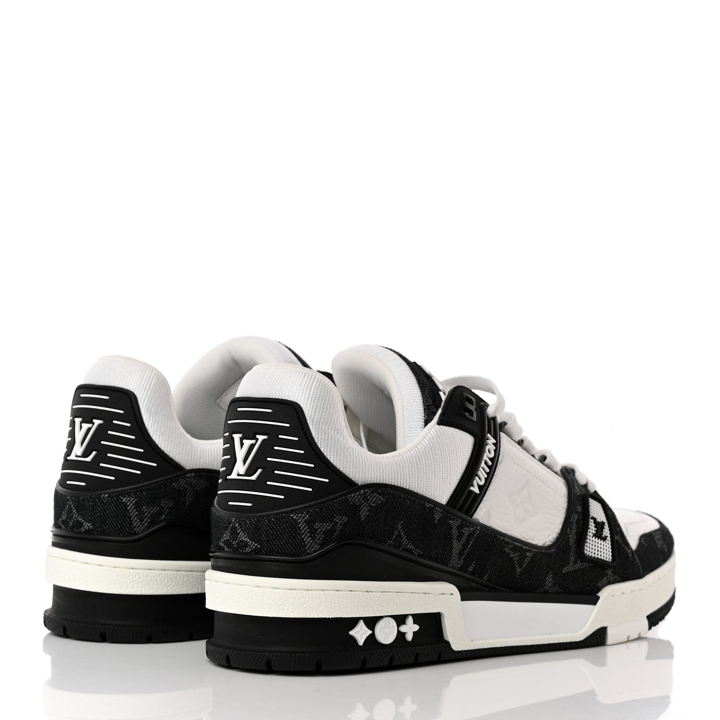 Calfskin Monogram Denim Mens LV Trainer Sneakers 6.5 Black