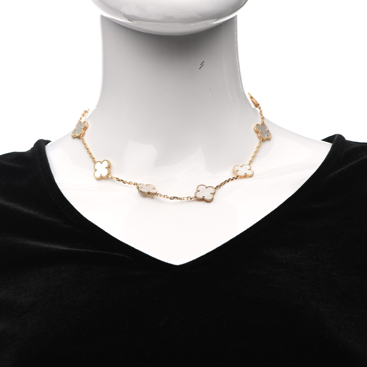 Van Cleef & Arpels 18K Yellow Gold Mother of Pearl 10 Motifs Vintage Alhambra Necklace 2 of 6