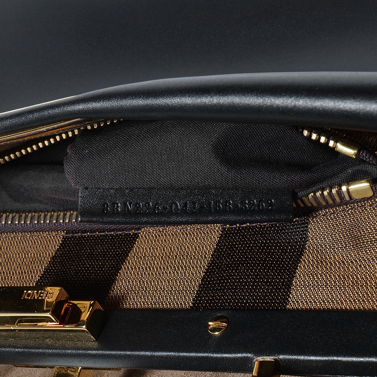 Fendi Vitello Morgan Fabric Jacquard Pequin Medium Peekaboo Iconic Satchel Black Tobacco 7 of 9