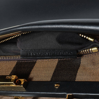 Fendi Vitello Morgan Fabric Jacquard Pequin Medium Peekaboo Iconic Satchel Black Tobacco 7 of 9
