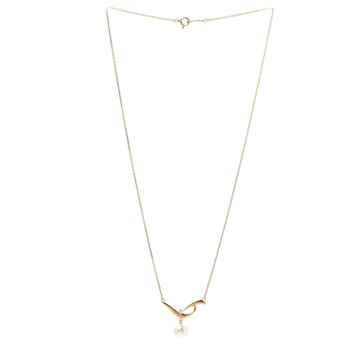 18K Yellow Gold Diamond Akoya Pearl 7mm Swirl Pendant Necklace