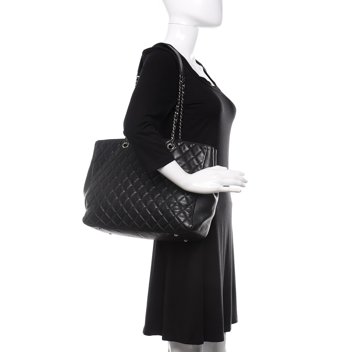 Chanel Calfskin Quilted Large CC Shopping Tote Black 3 of 16
