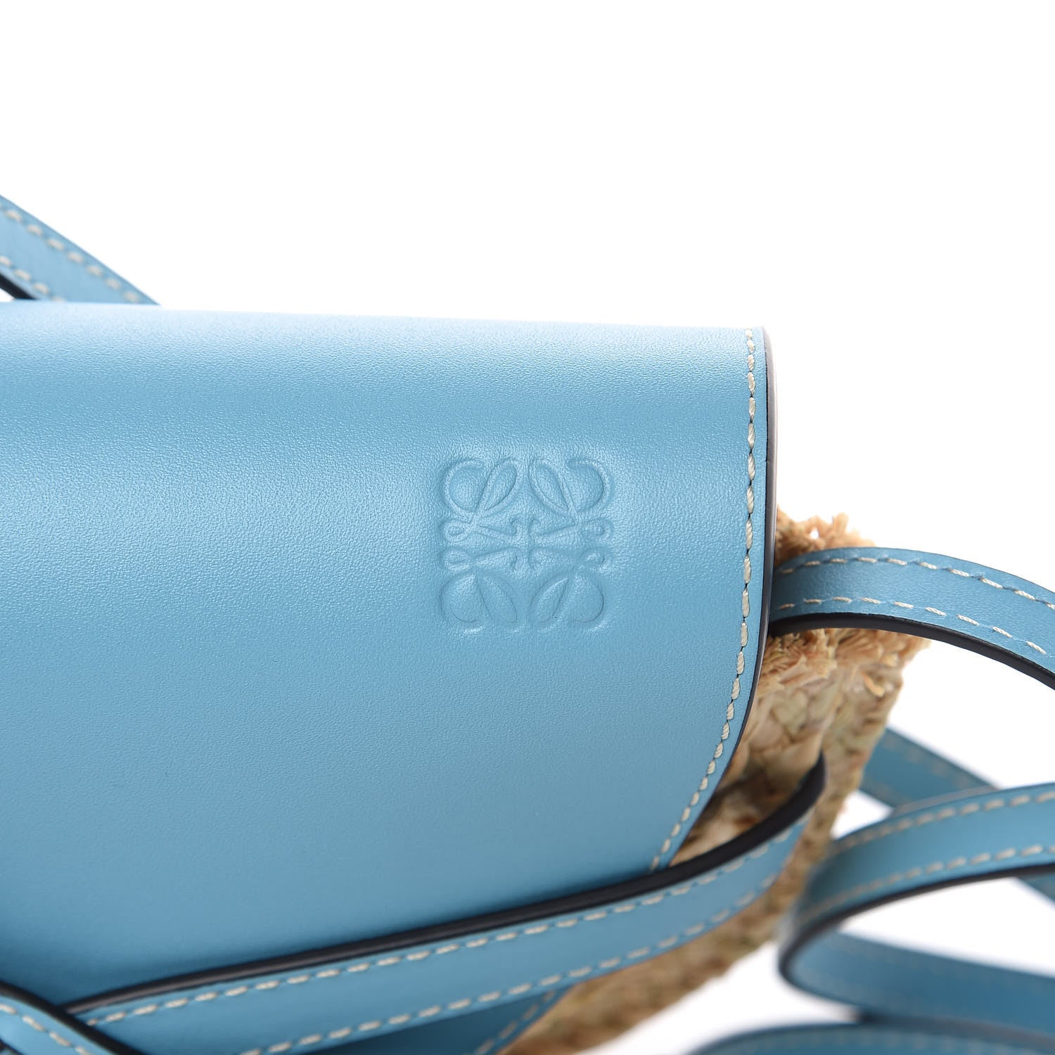 Loewe Calfskin Raffia Mini Gate Crossbody Bag Light Blue Natural 9 of 9