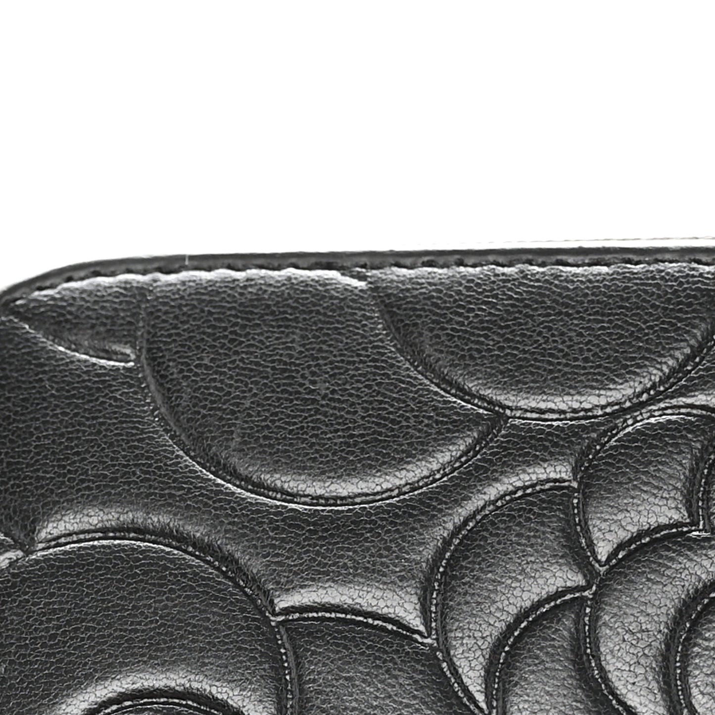 Lambskin Camellia Embossed Zip Around Organizer Wallet Black