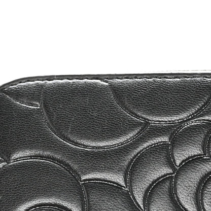 Chanel Lambskin Camellia Embossed Zip Around Organizer Wallet Black 16 of 16