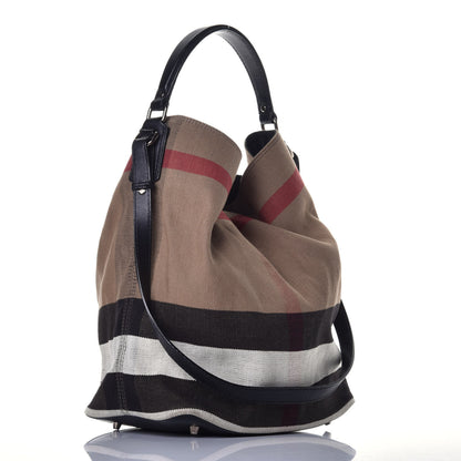 Burberry Canvas Mega Check Medium Ashby Hobo Saddle Black 4 of 9