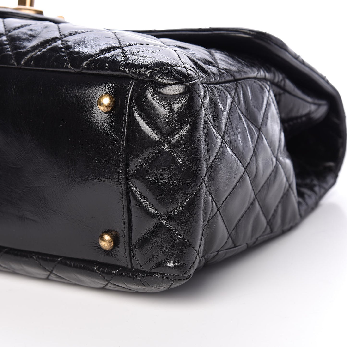 Glazed Calfskin Castle Rock Large Flap Black Burgundy