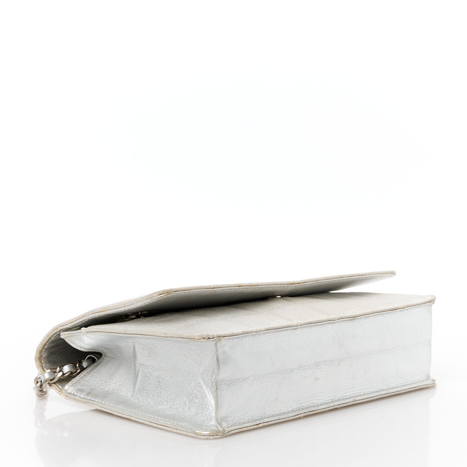 Chanel Nylon Travel Wallet On Chain WOC Metallic Silver 4 of 16