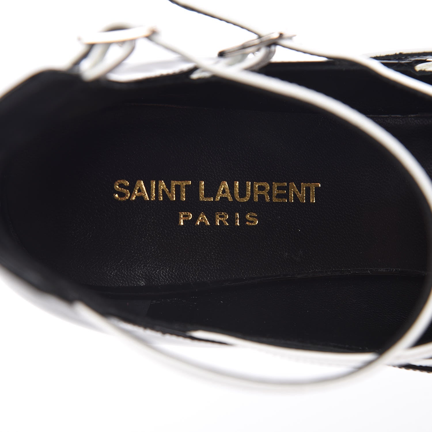 Saint Laurent Vitello Vernice Kitten 50 Strap Pumps 40 Black White Optique 7 of 9