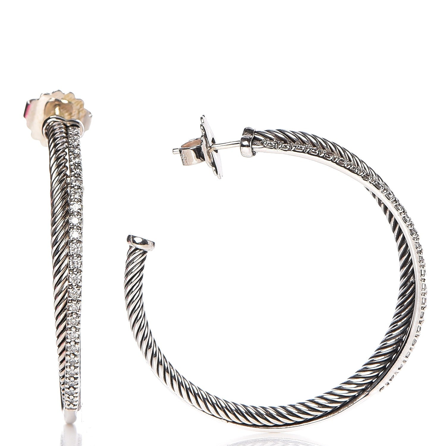 David Yurman Sterling Silver Diamond Extra Large Crossover Hoop Earrings 1 of 5
