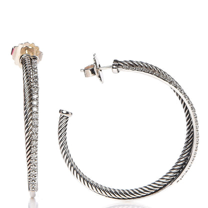 David Yurman Sterling Silver Diamond Extra Large Crossover Hoop Earrings 1 of 5