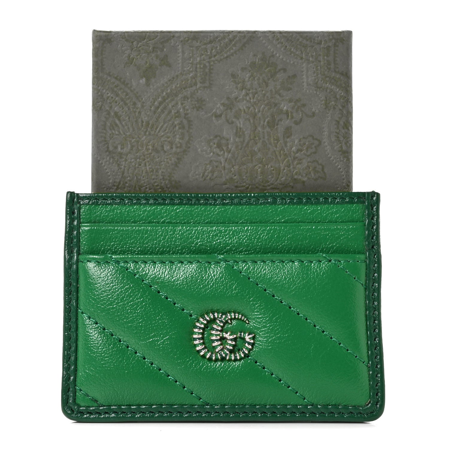 Gucci Azalea Calfskin Enamel Matelasse Diagonal Torchon GG Marmont Card Holder New Shamarock Emerald 17 of 18