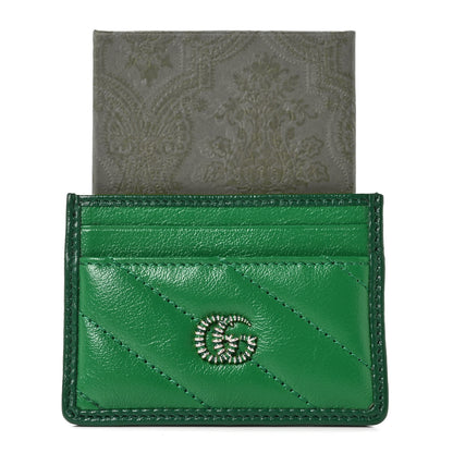 Gucci Azalea Calfskin Enamel Matelasse Diagonal Torchon GG Marmont Card Holder New Shamarock Emerald 17 of 18