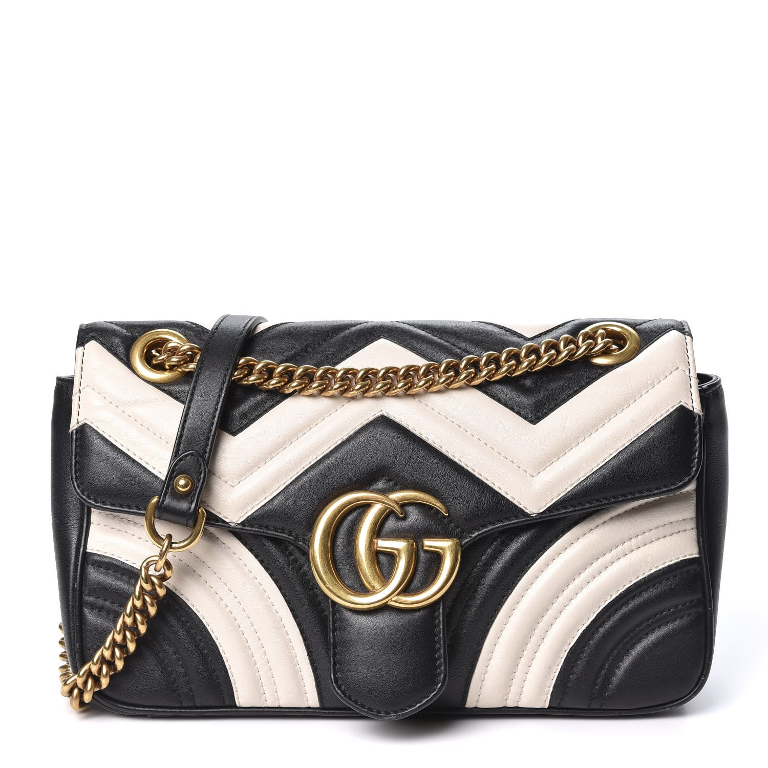 Gucci Calfskin Matelasse Small GG Marmont Shoulder Bag Black White 1 of 11