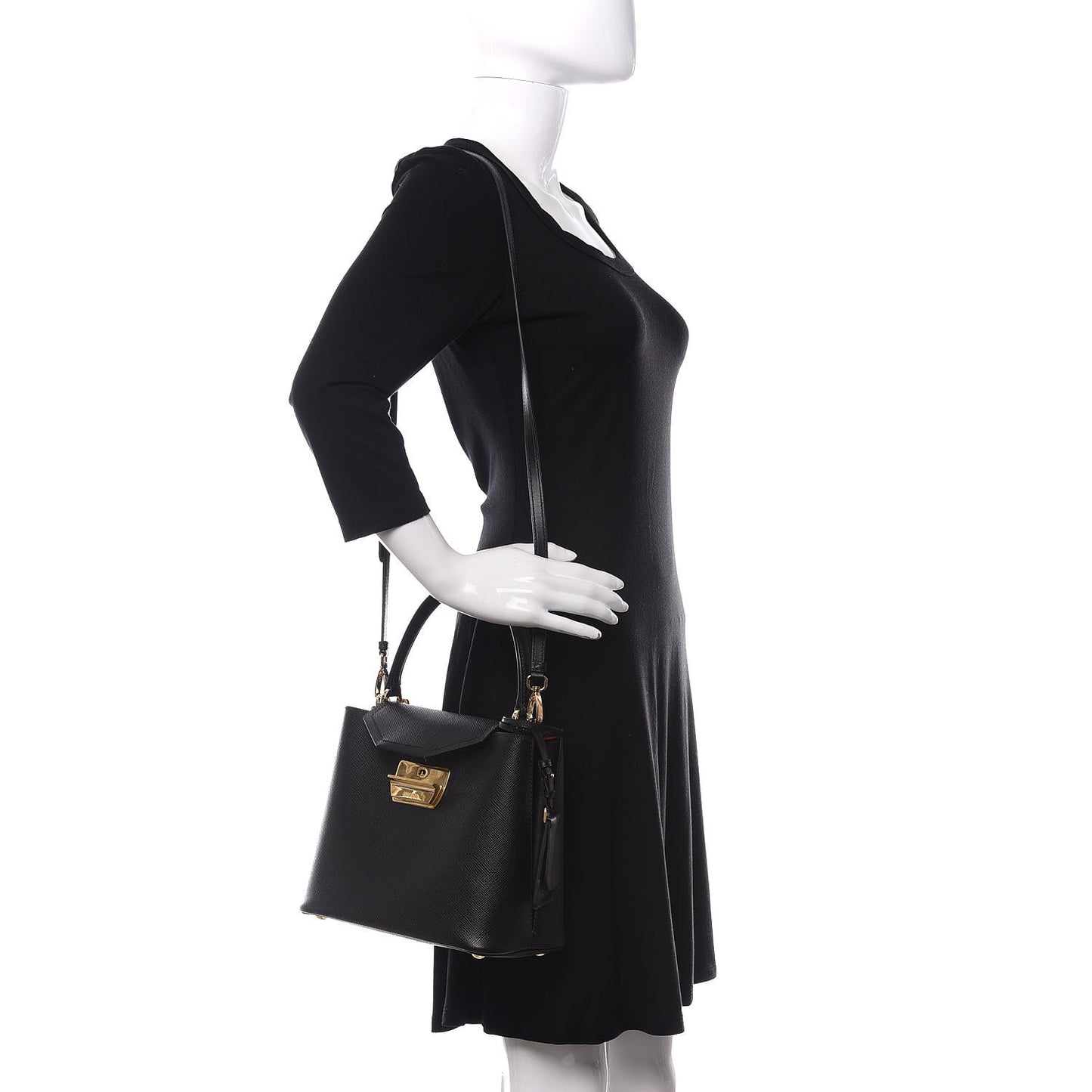 Saffiano Small Ingrid Top Handle Bag Black