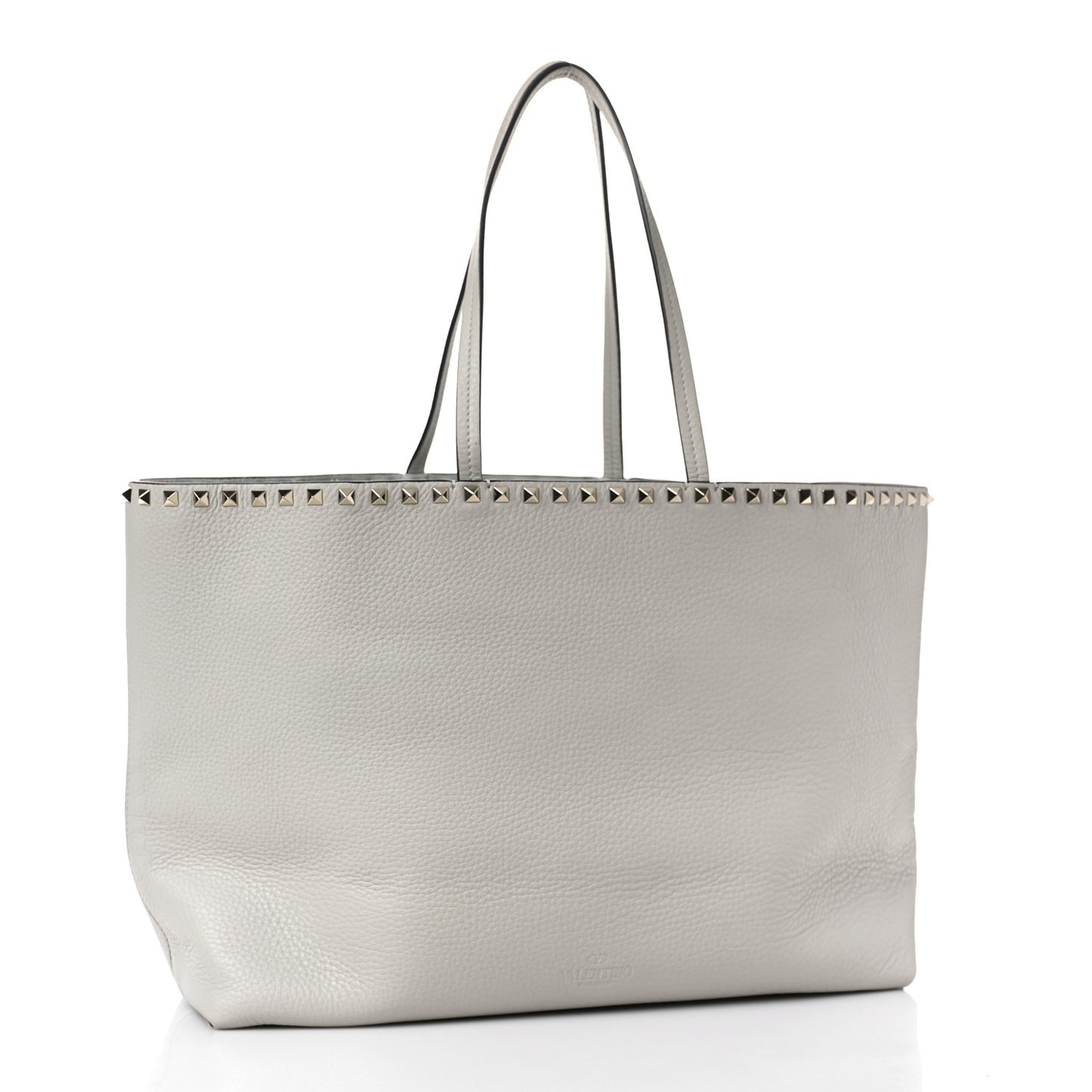 Grained Calfskin Rockstud Shoulder Tote Opal Grey