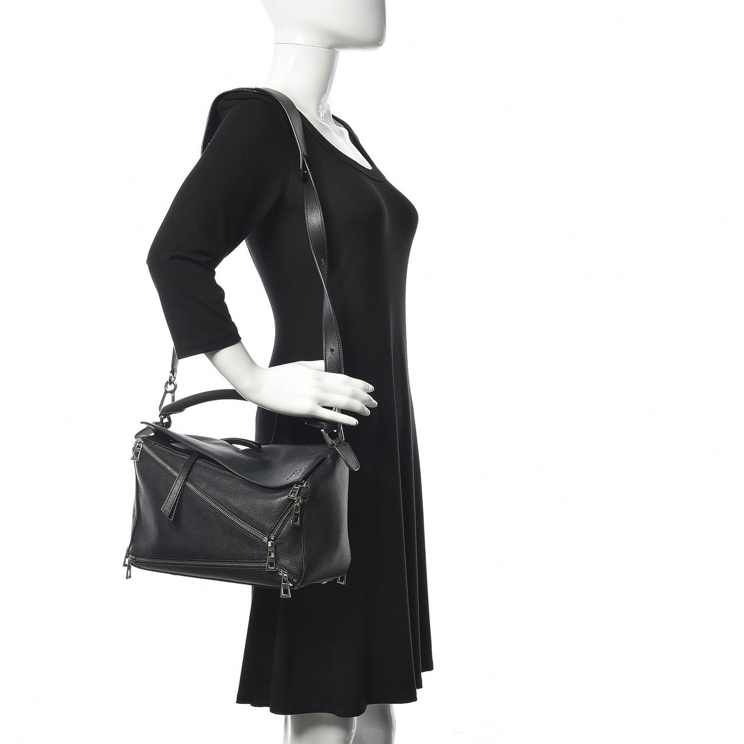Calfskin Zipper Puzzle Bag Black