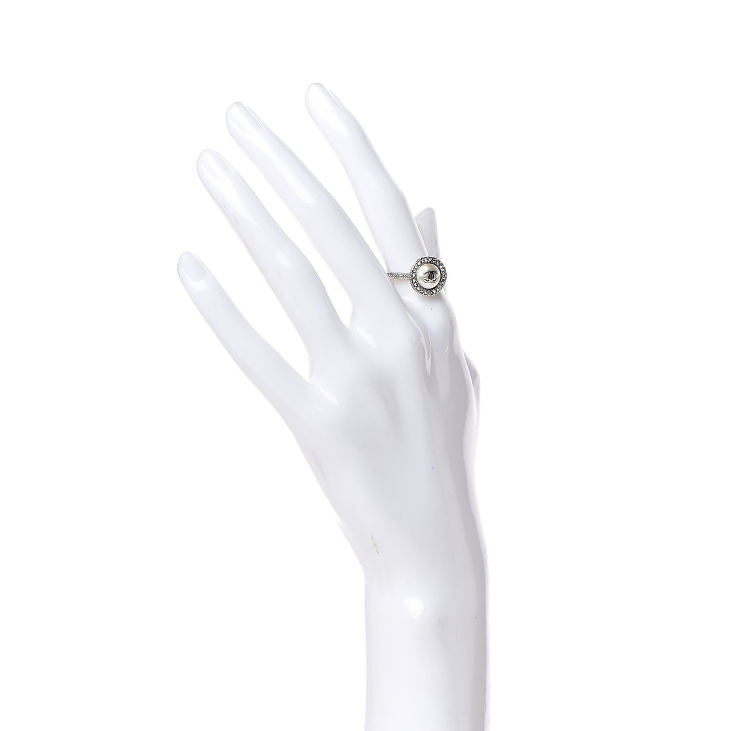 Chanel Pearl Crystal CC Ring 6 Silver 2 of 5
