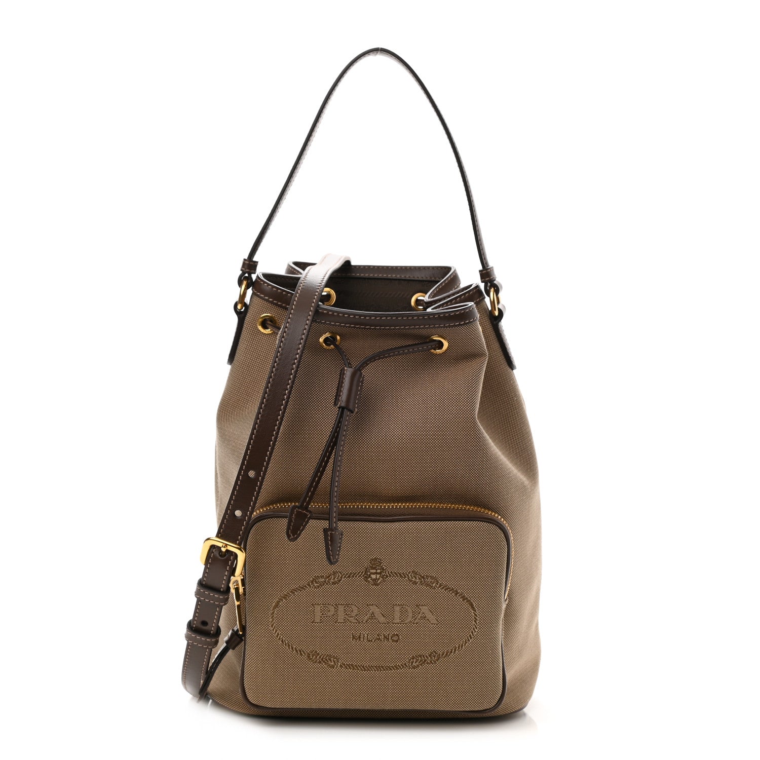 Prada Jacquard Logo Mini Bucket Crossbody Bag Corda Bruciato 1 of 9