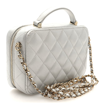 Chanel Metallic Lambskin Quilted Top Handle Vanity Case Silver 4 of 11