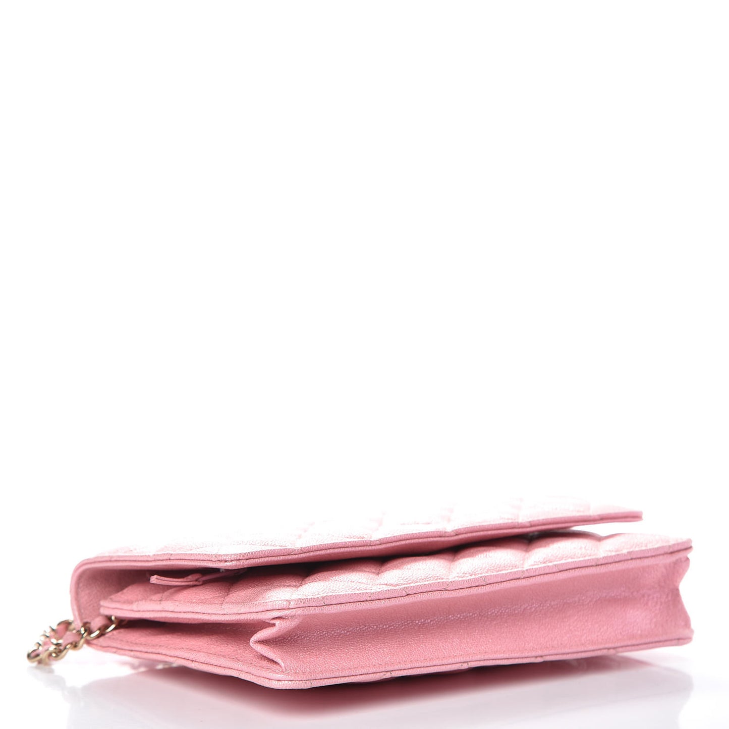 Iridescent Caviar Quilted Wallet on Chain WOC Rose Pink