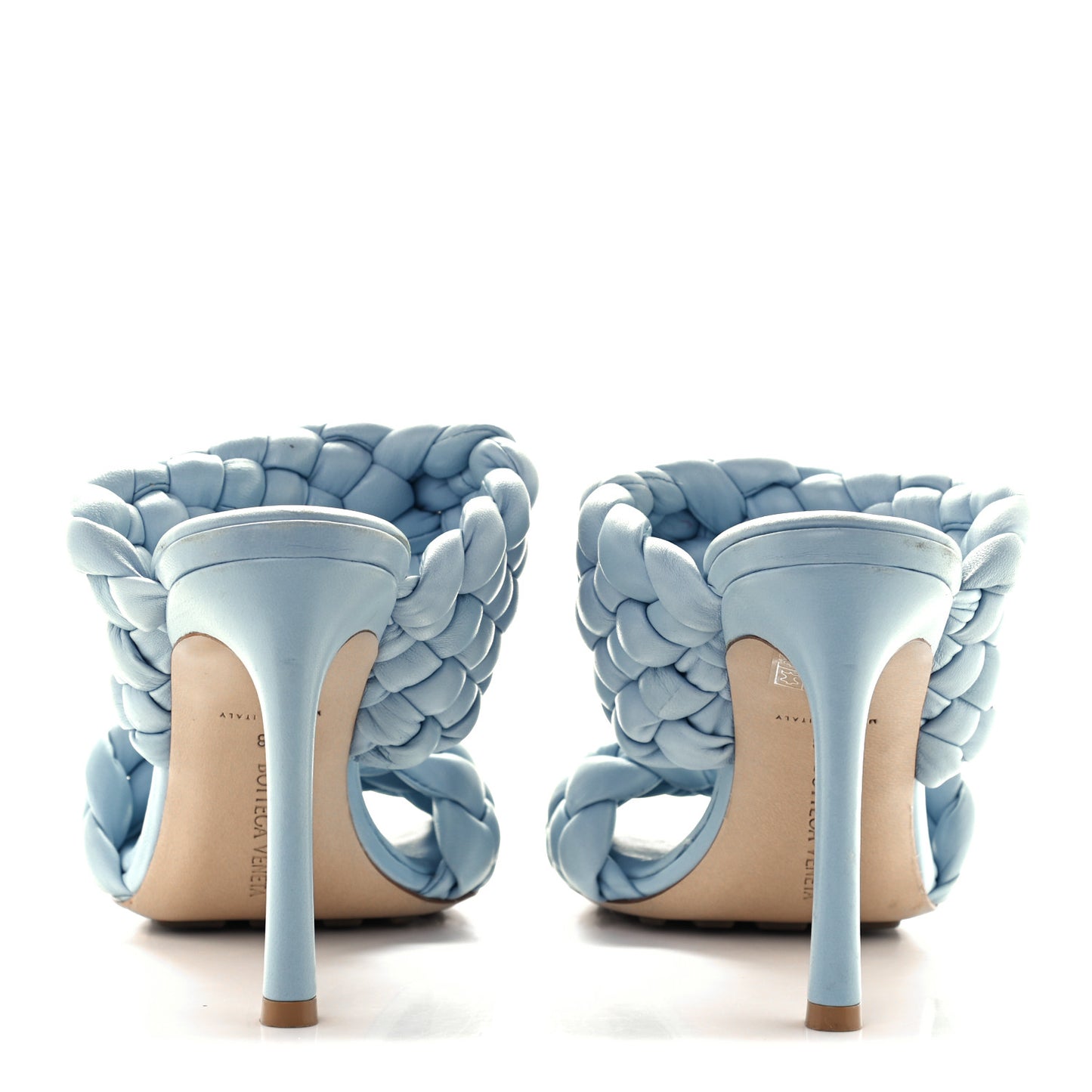 Nappa Twisted Padded Intrecciato Curve Slide Sandals 38 Ice