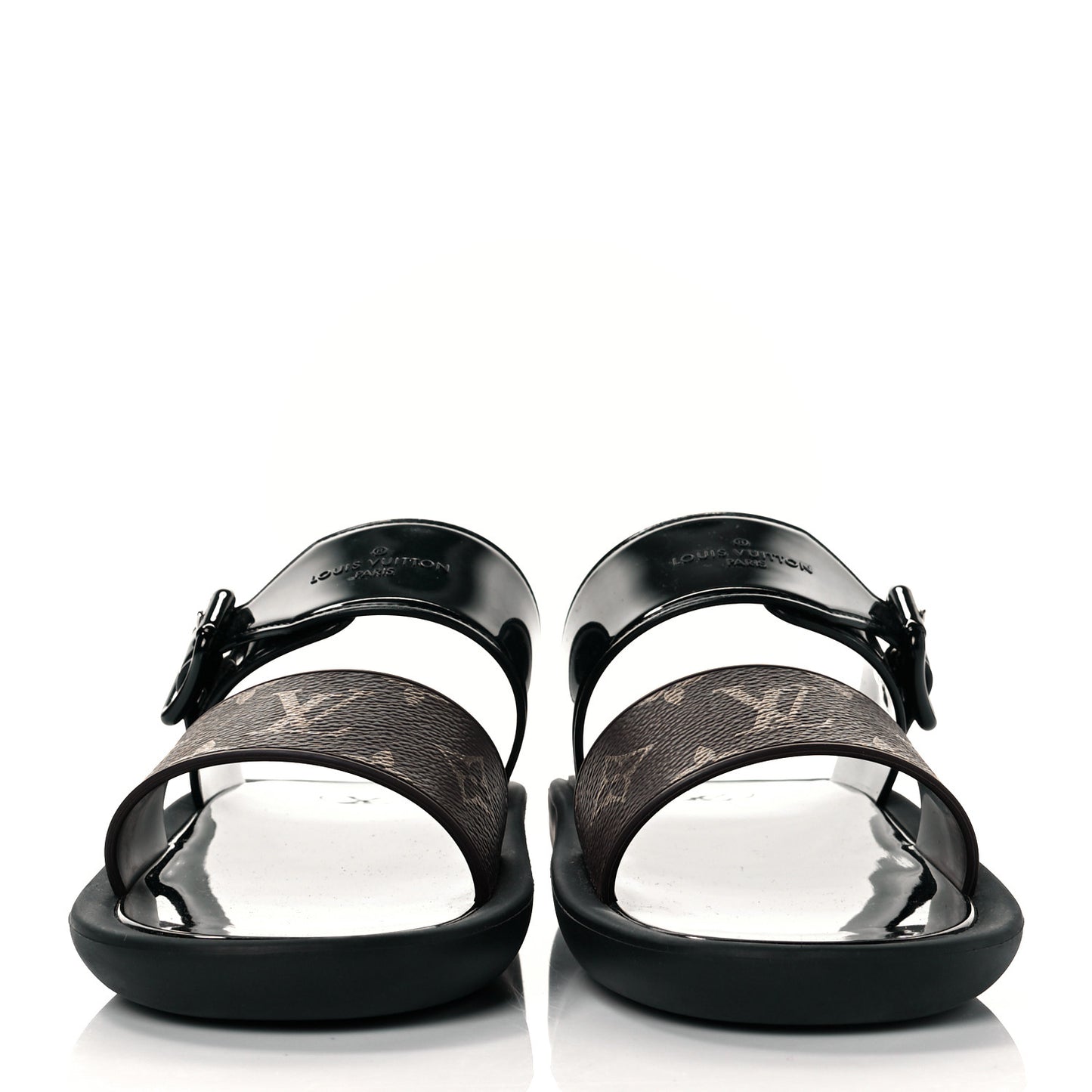Monogram Sunbath Flat Mule Sandals 37 Black