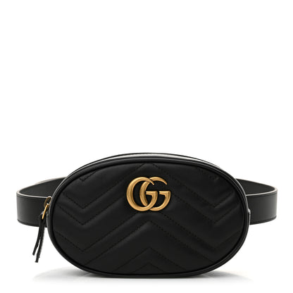 Gucci Calfskin Matelasse GG Marmont Belt Bag 85 34 Black 1 of 10