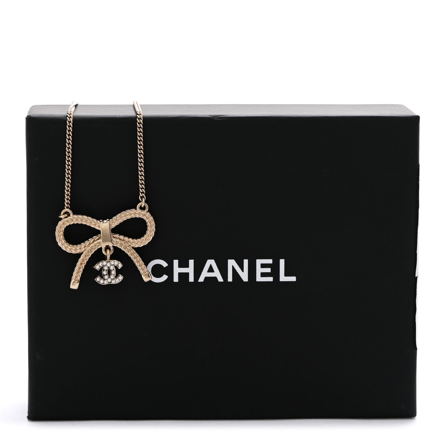 Chanel Crystal CC Bow Drop Necklace Gold 7 of 7