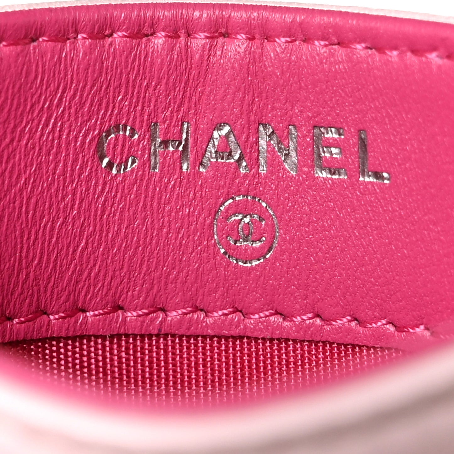 Lambskin Camellia Embossed Card Holder Pink