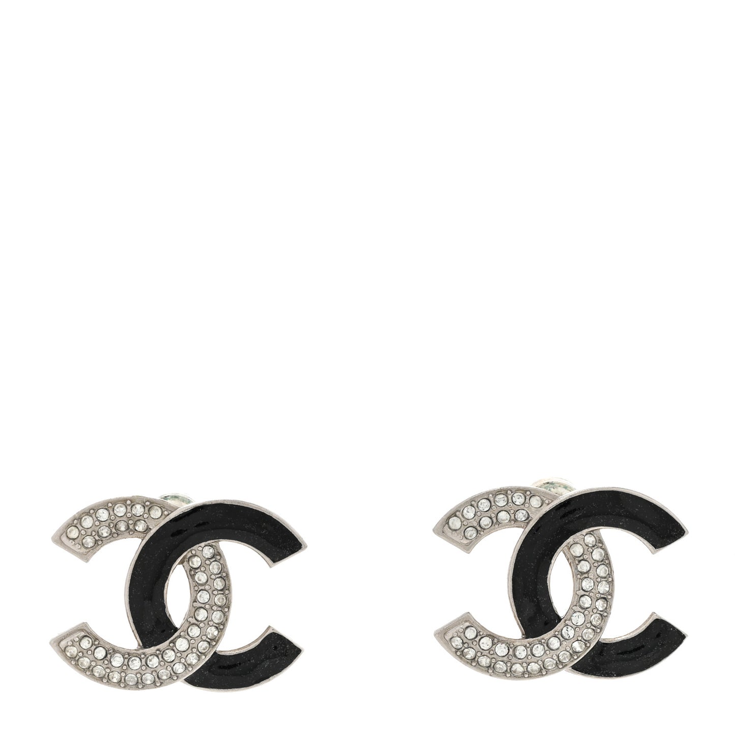 Crystal Enamel CC Earrings Silver Black