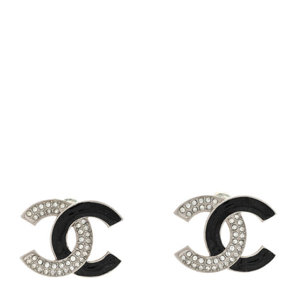 Chanel Crystal Enamel CC Earrings Silver Black 1 of 5