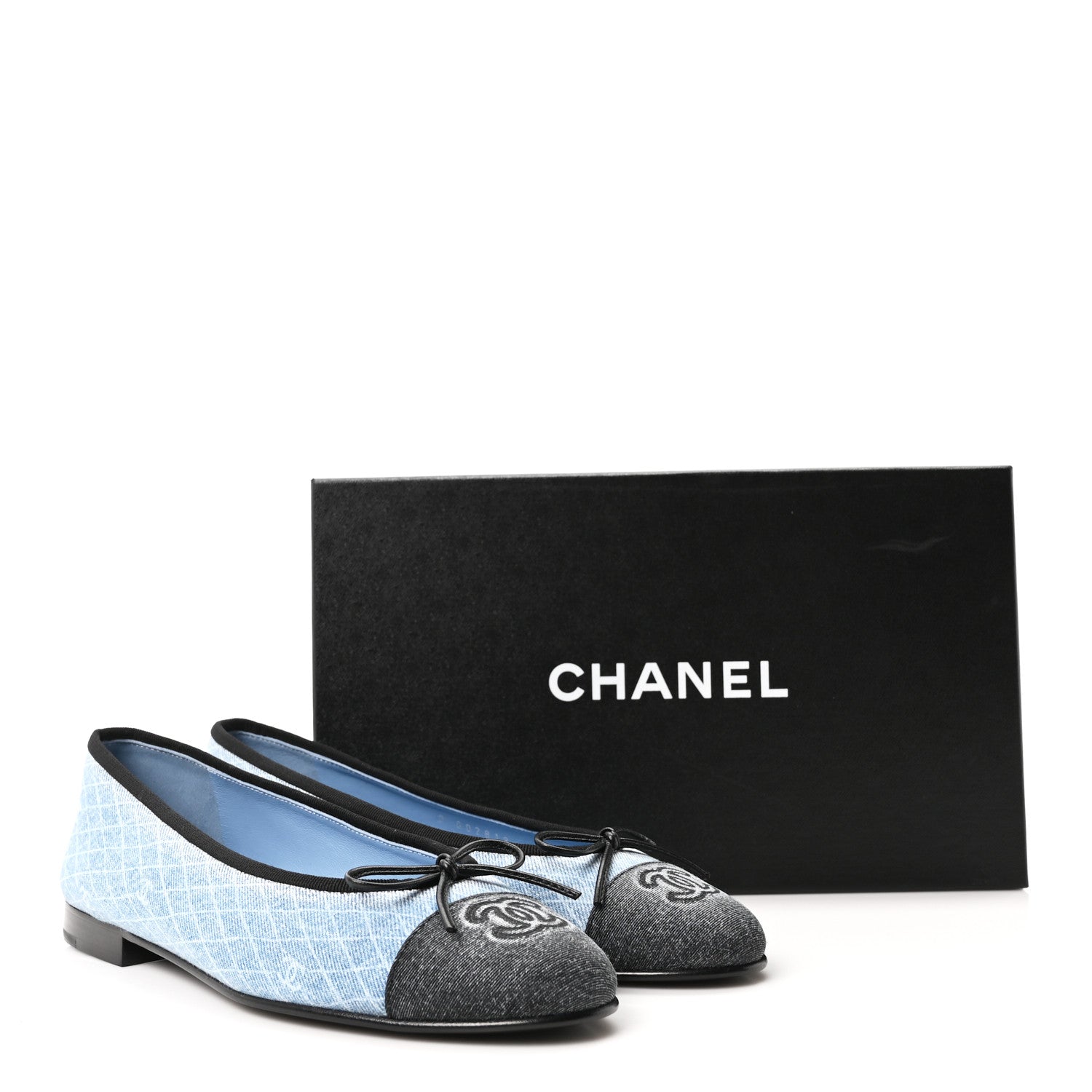 Chanel Denim Printed Quilt CC Cap Toe Ballerina Flats 37.5 Light Blue Dark Grey 10 of 10
