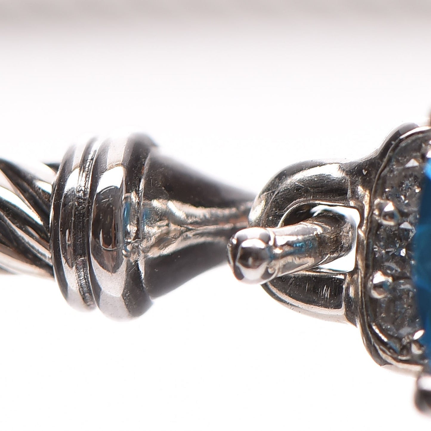 Sterling Silver Diamond Blue Topaz 3mm Petite Wheaton Bracelet