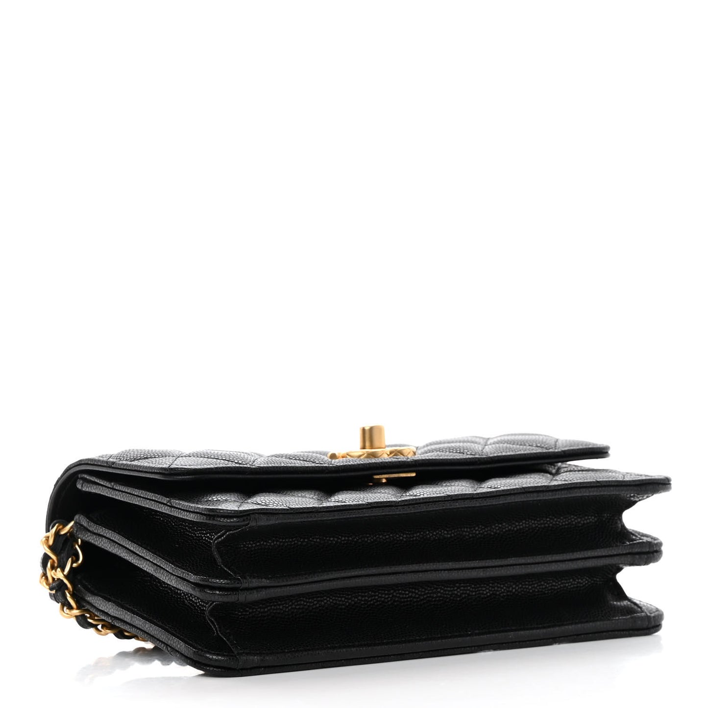 Caviar Quilted Chain Link Clutch With Chain Black