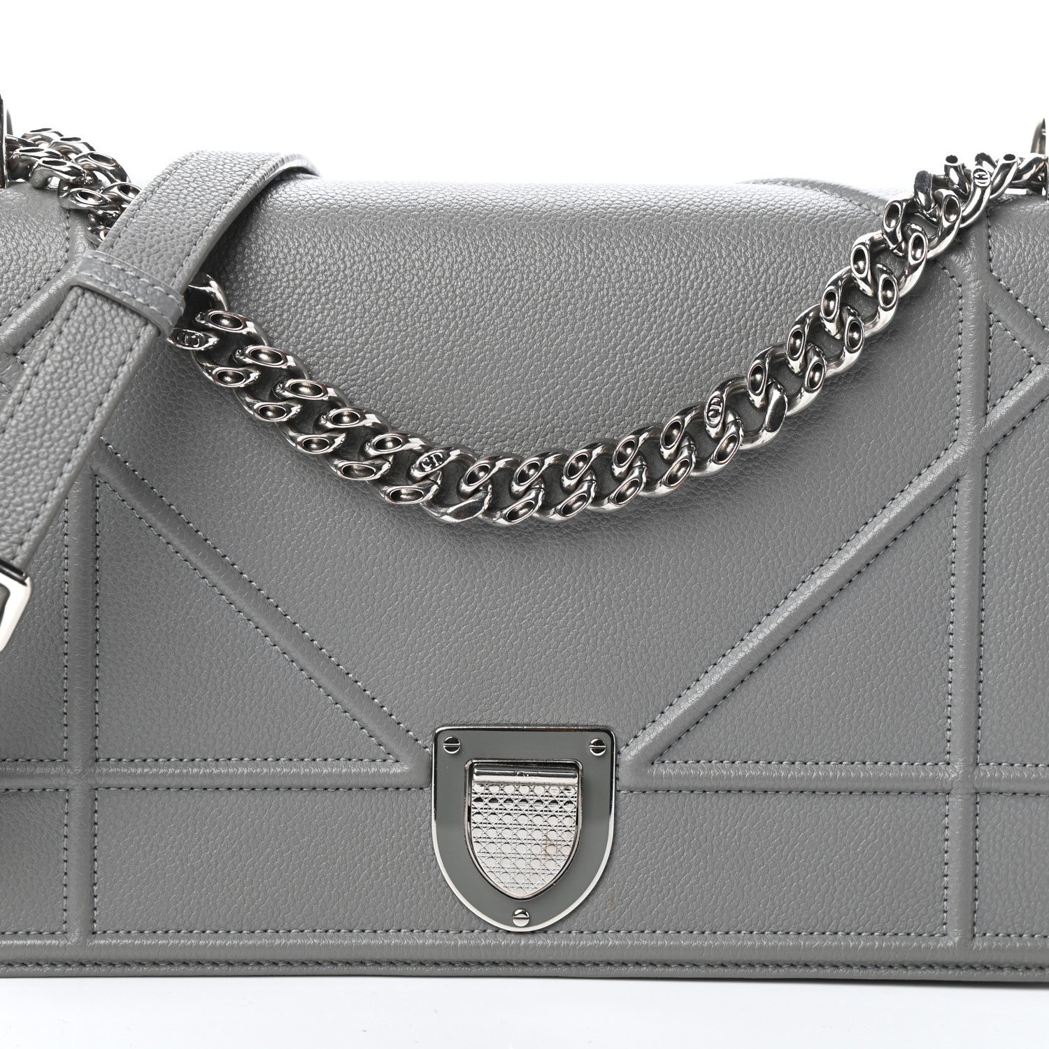 Christian Dior Grained Calfskin Medium Diorama Flap Bag Gris 7 of 9