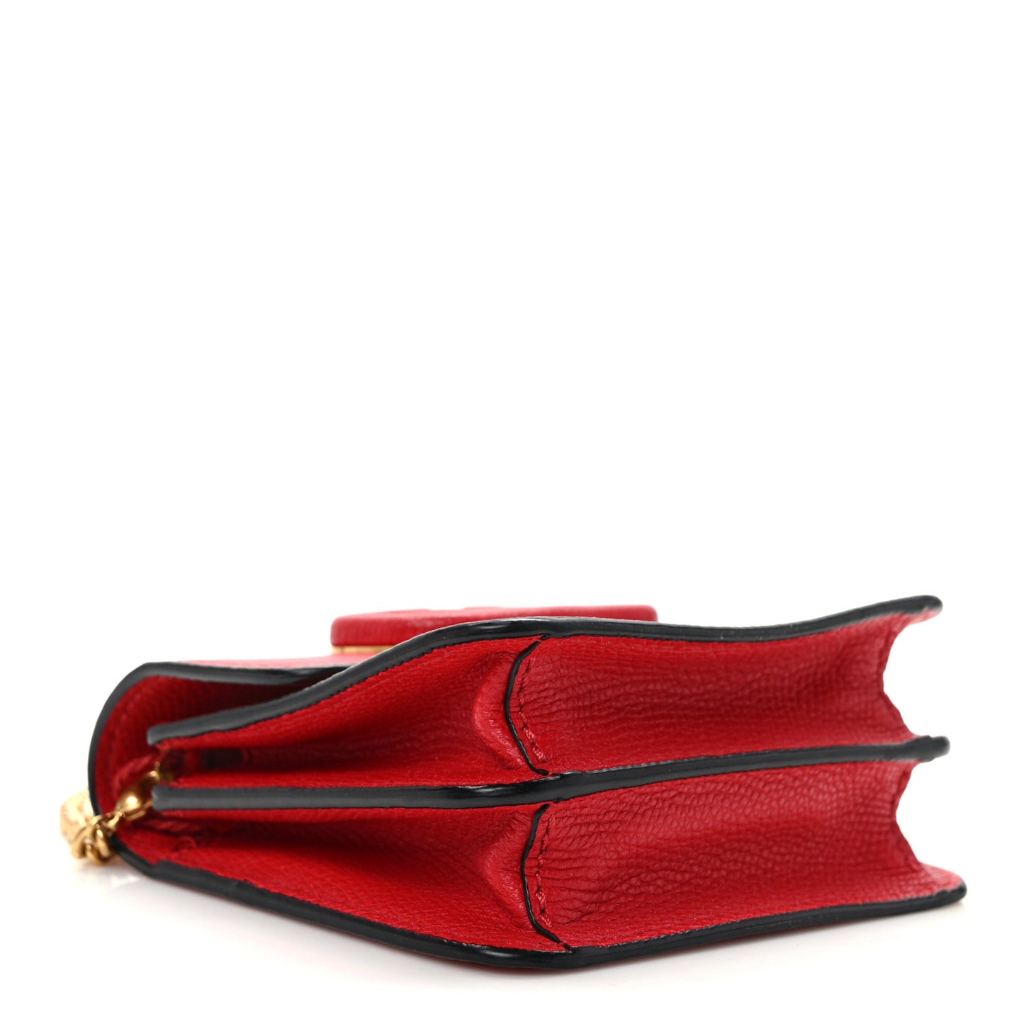 VALENTINO GARAVANI Grainy Calfskin VLogo Compact Wallet with Chain Rouge Pur