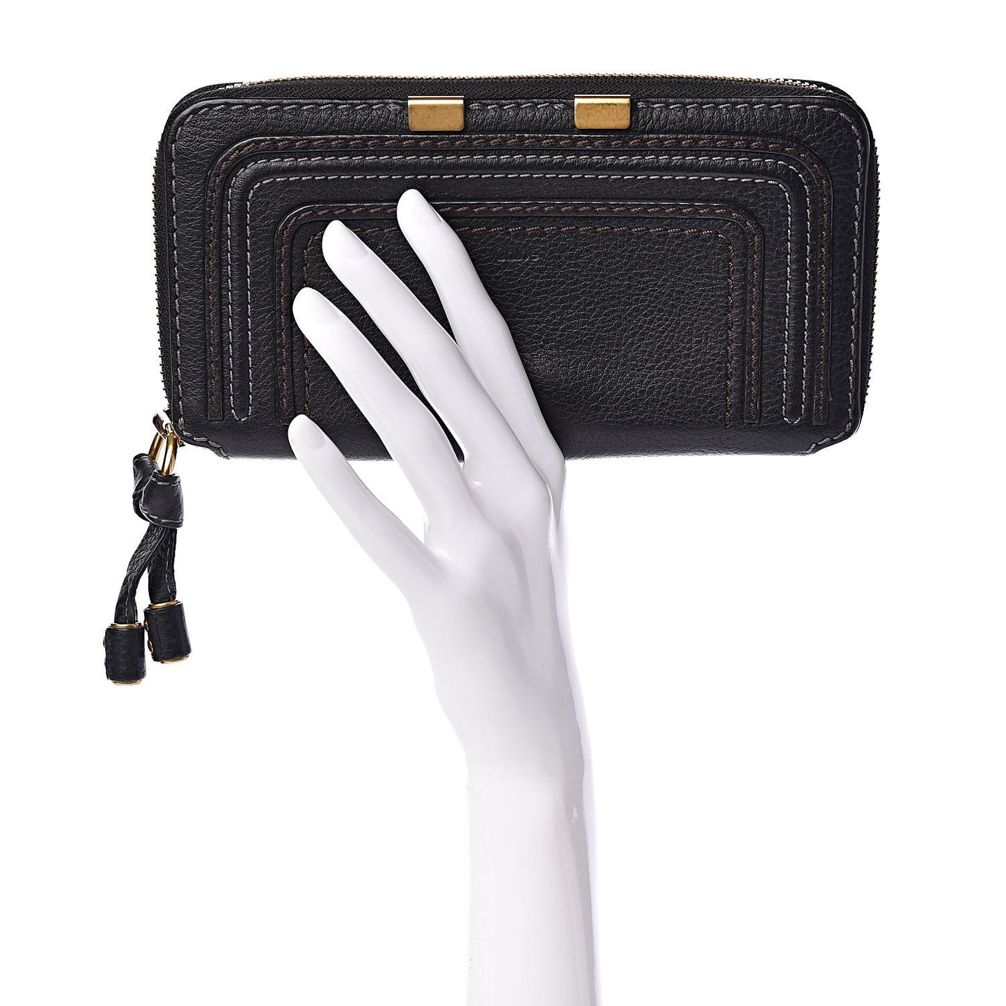 Grained Calfskin Marcie Long Zip Around Wallet Black