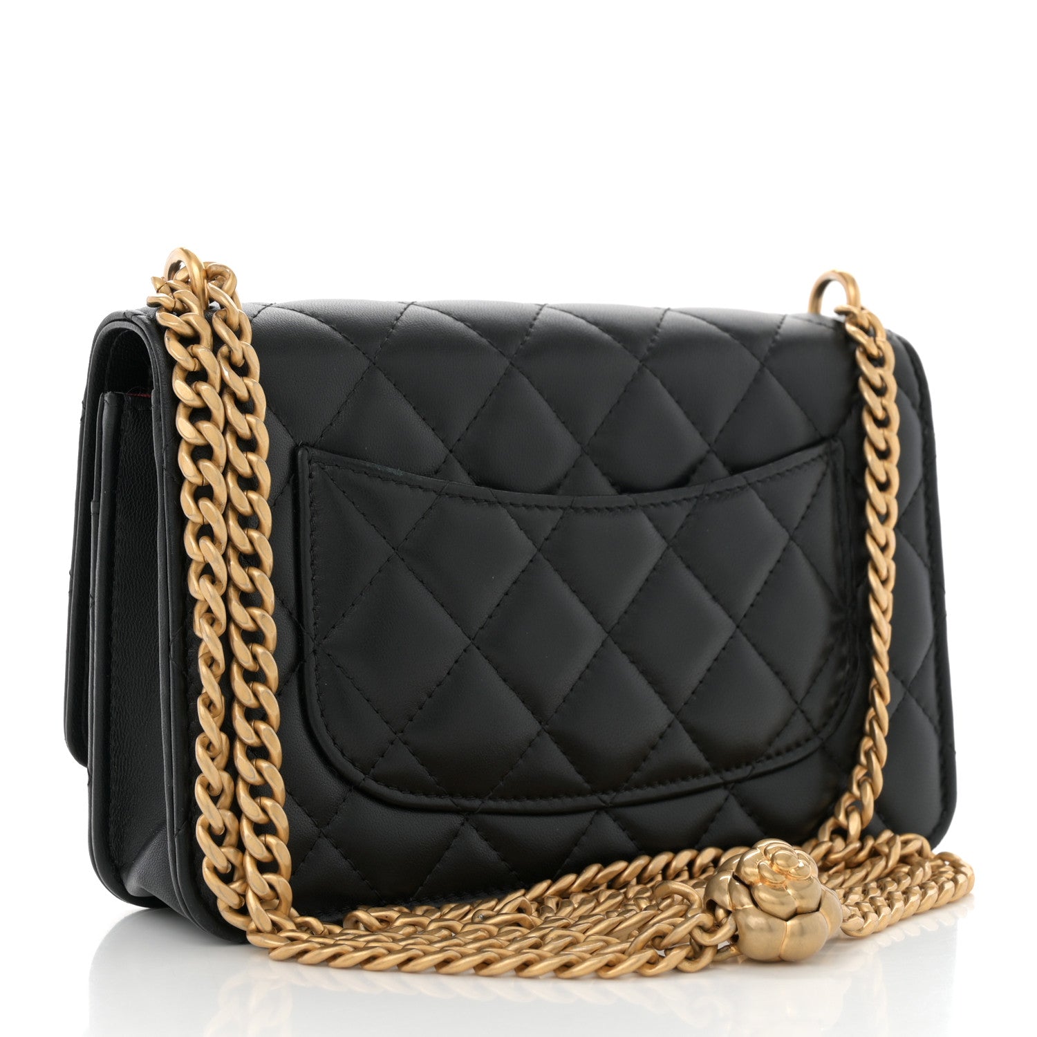 Chanel Lambskin Quilted Sweet Camellia Wallet On Chain WOC Black 3 of 11